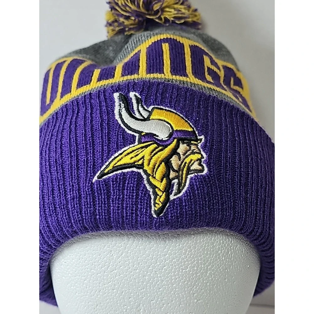 MINNESOTA VIKINGS KNIT POM‎ POM STYLE CUFF STOCKING HAT CAP BEANIE - Picture 4 of 9